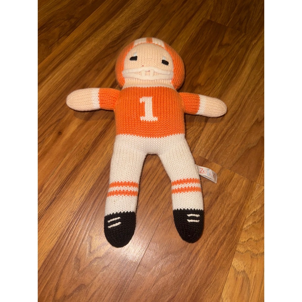 Zutano Football Player Plush Stuffed Animal Toy Orange‎ White #1 Knit